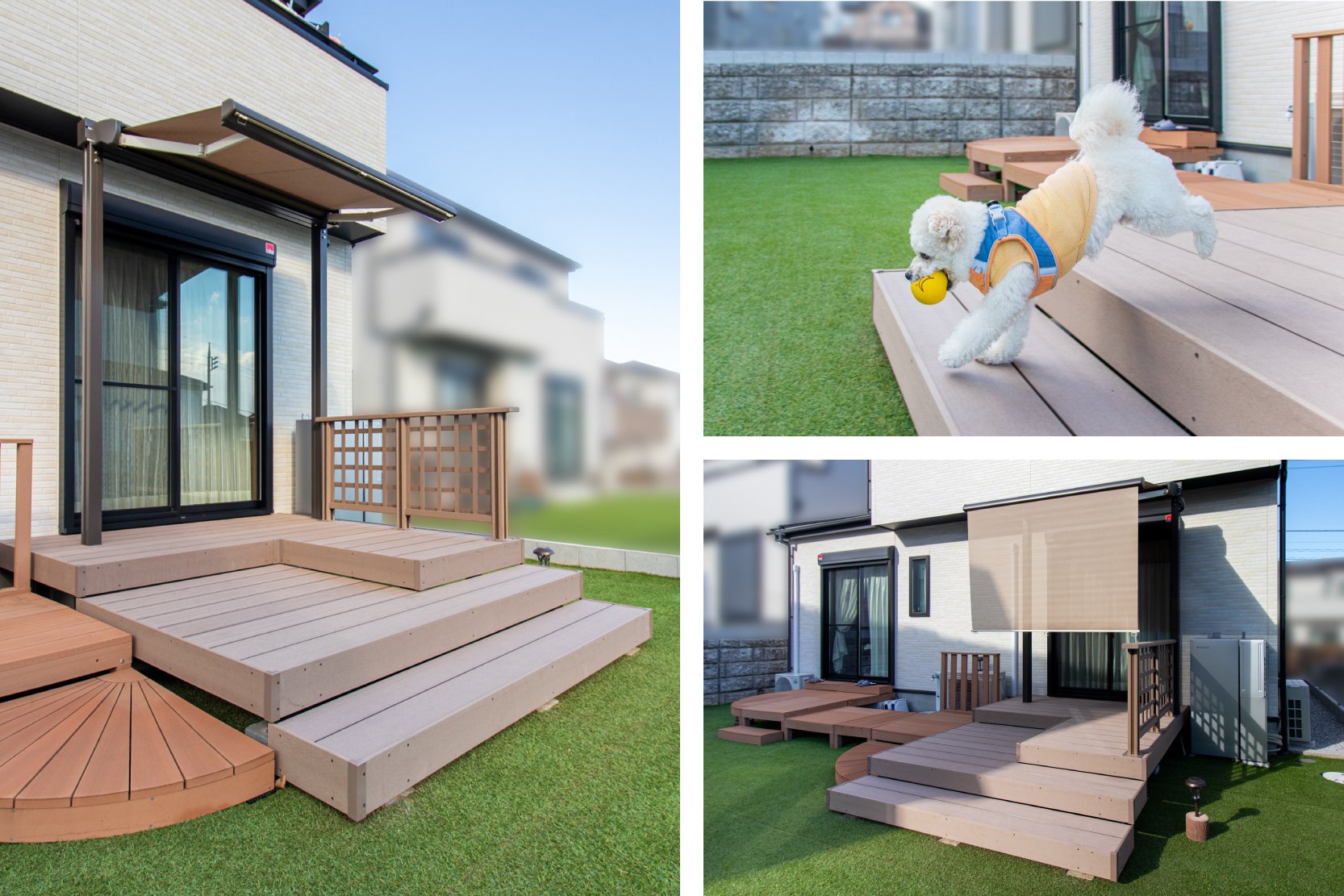 座って過ごせるウッドデッキ 夫婦で楽しむ広いお庭ワンちゃんも大満足！