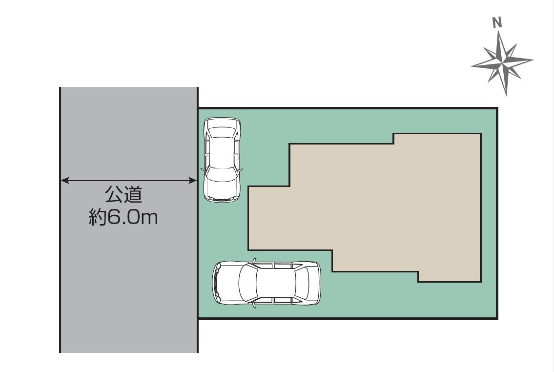 前面約6m公道に面し、お車の出し入れもスムーズ