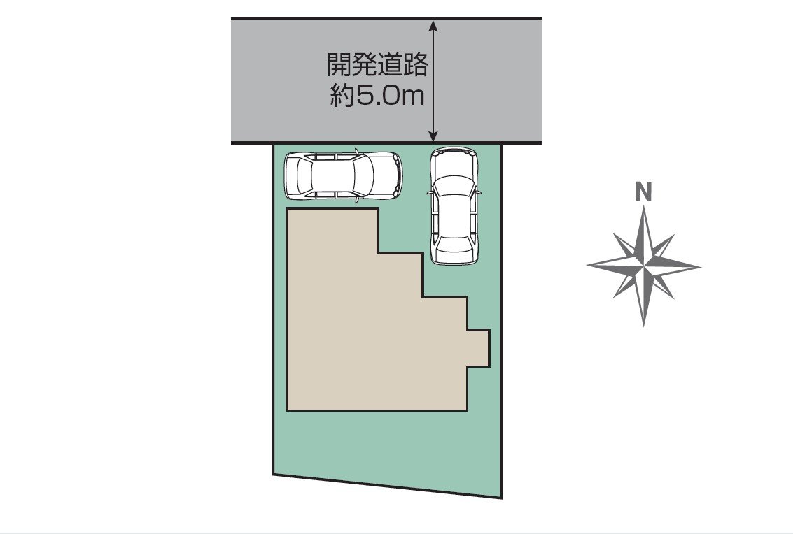 ５ｍ開発道路に接道で駐車もしやすい♪駐車スペース２台可能（車種による）♪