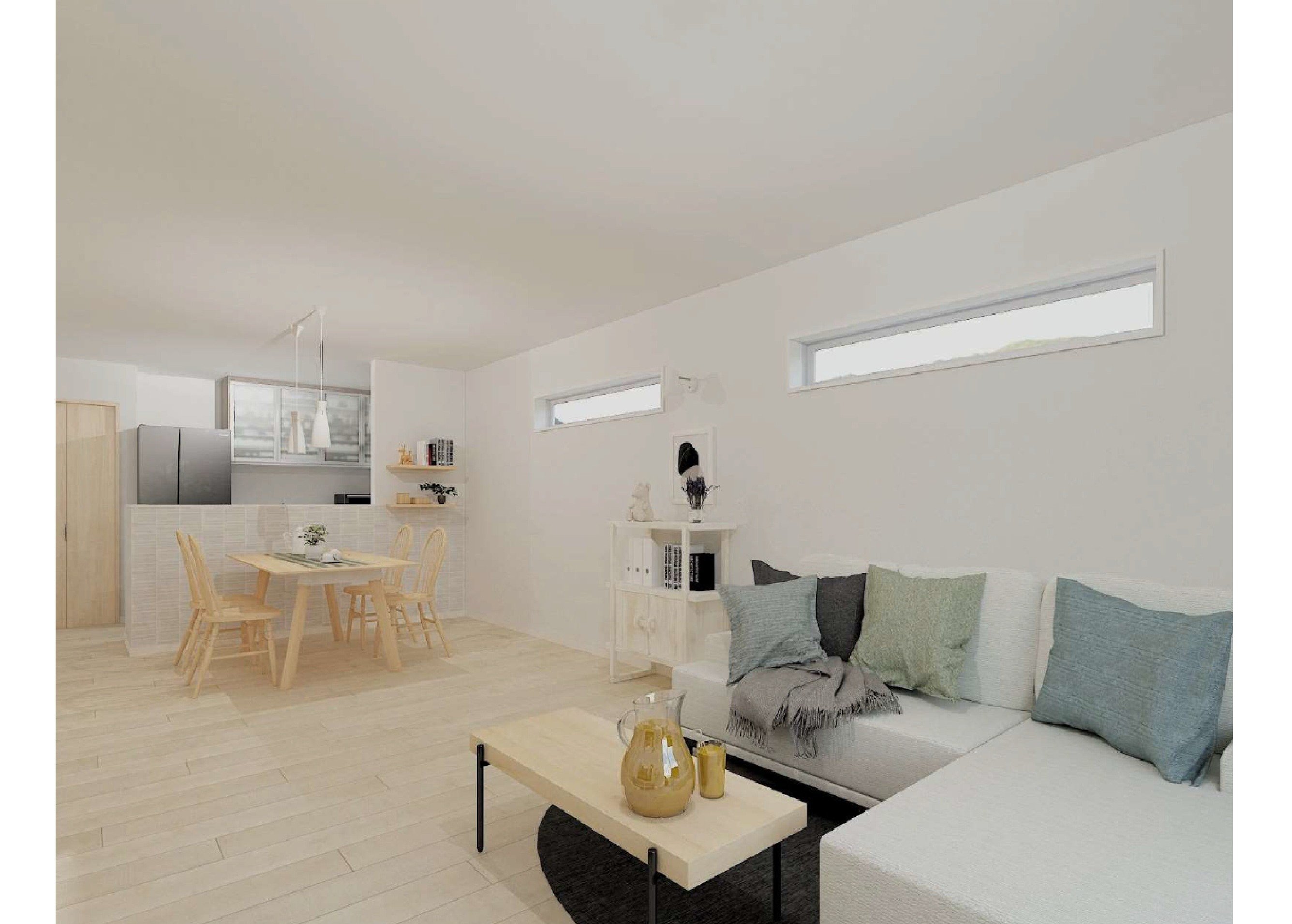 (建物プラン例) リビング階段で家族の笑顔がつながる家。19帖超の明るい空間で、ゆったり暮らす。